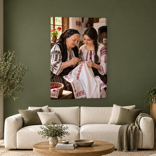 Tablou decorativ - La razboiul de tesut pe perete, in camera - Zibo.ro