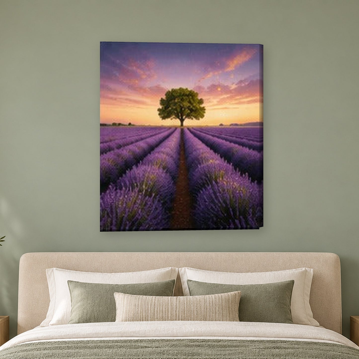 Tablou decorativ - Lan de lavanda la apus pe perete, in camera - Zibo.ro
