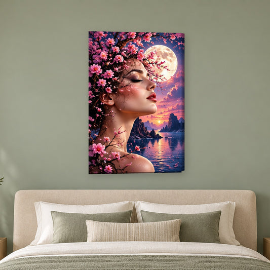 Tablou decorativ - Luna cu Flori de Cires pe perete, in camera - Zibo.ro