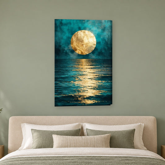 Tablou decorativ - Luna de aur pe mare pe perete, in camera - Zibo.ro