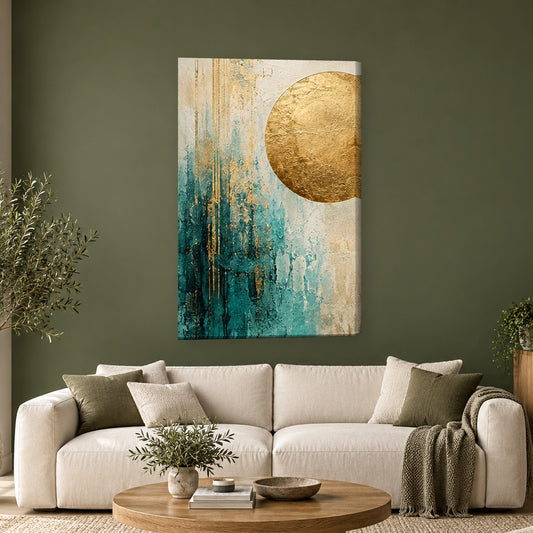 Tablou decorativ - Luna plina aurie pe perete, in camera - Zibo.ro