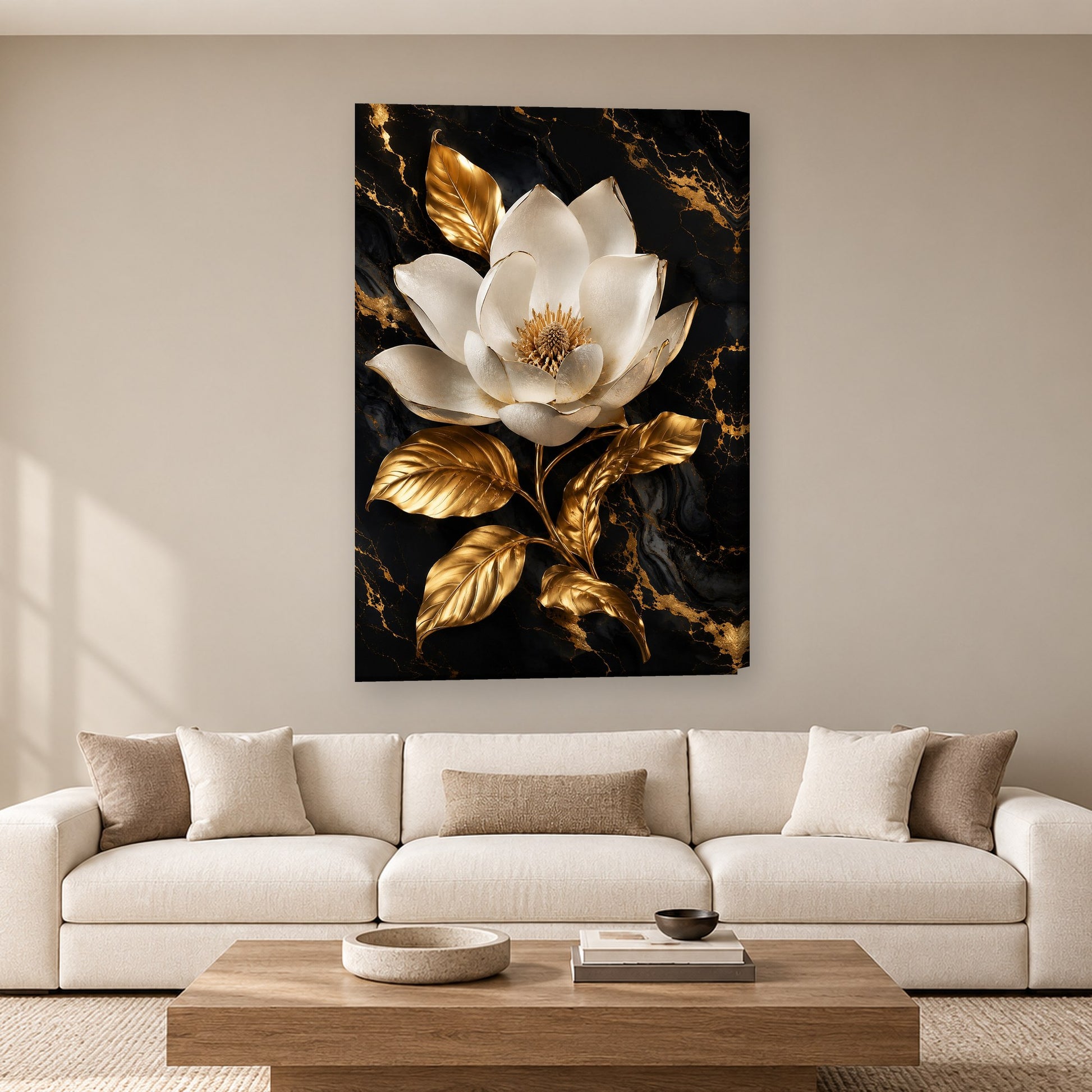 Tablou decorativ - Magnolia pe Marmura pe perete, in camera - Zibo.ro