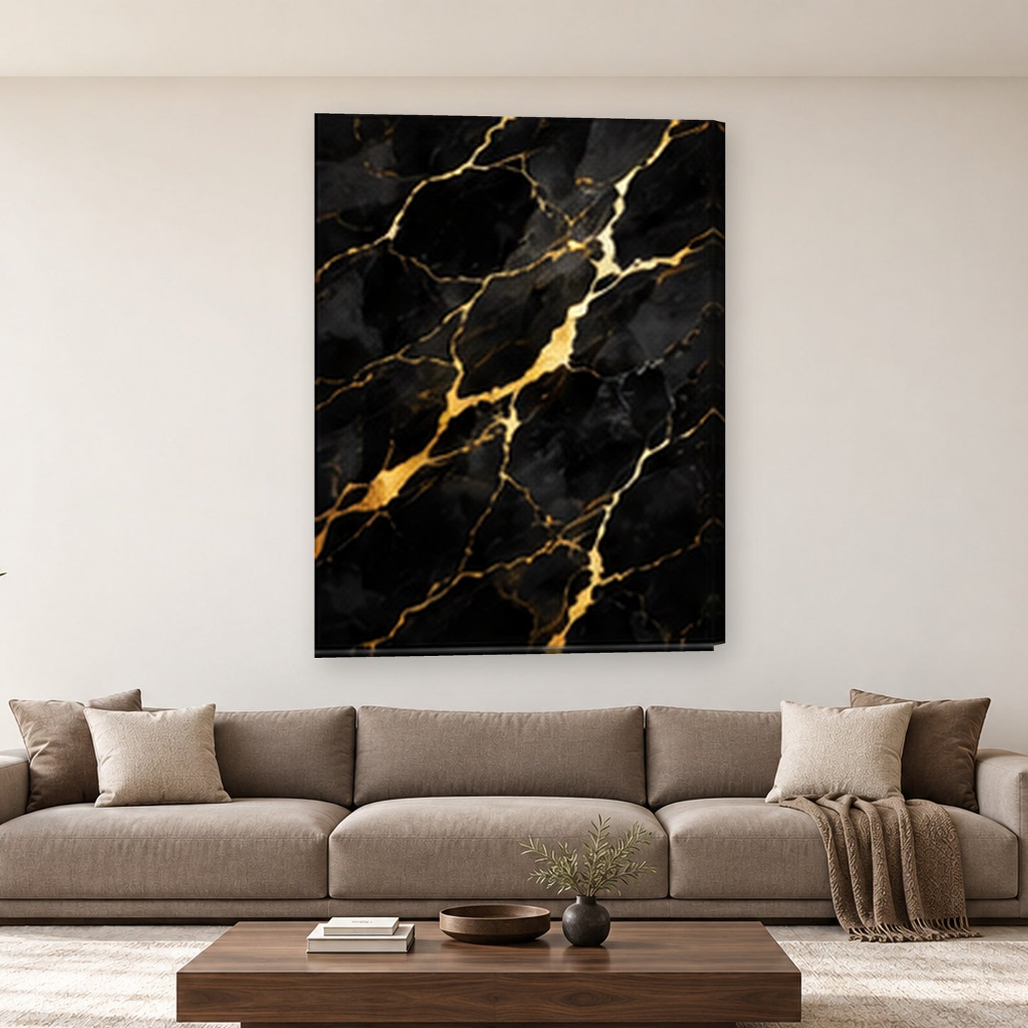 Tablou decorativ - Marmura neagra cu auriu pe perete, in camera - Zibo.ro