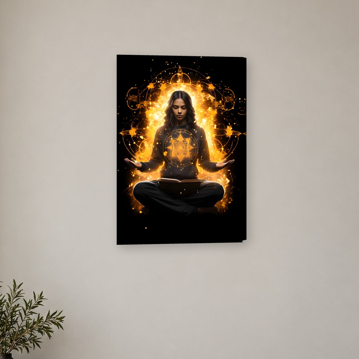 Tablou decorativ - Meditatie in lumina aurie pe perete, in camera - Zibo.ro