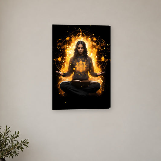 Tablou decorativ - Meditatie in lumina aurie pe perete, in camera - Zibo.ro
