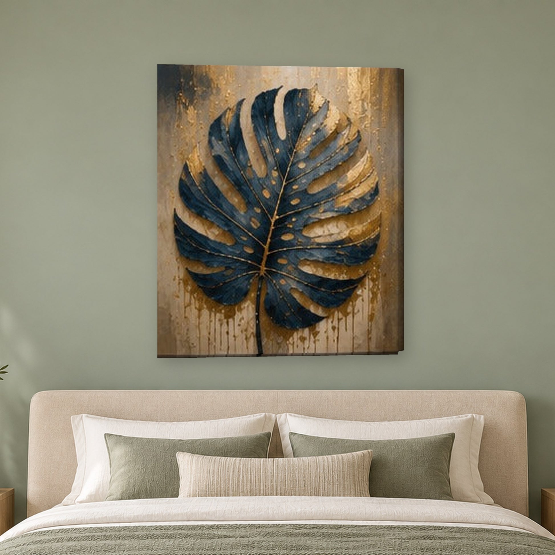 Tablou decorativ - Monstera de safir pe perete, in camera - Zibo.ro