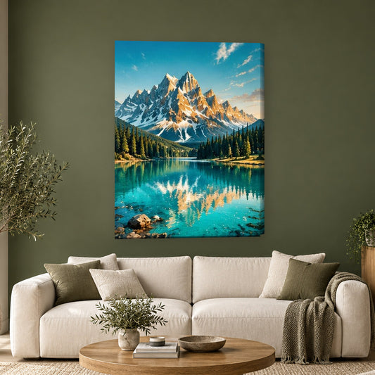 Tablou decorativ - Munti inzapeziti in oglinda pe perete, in camera - Zibo.ro