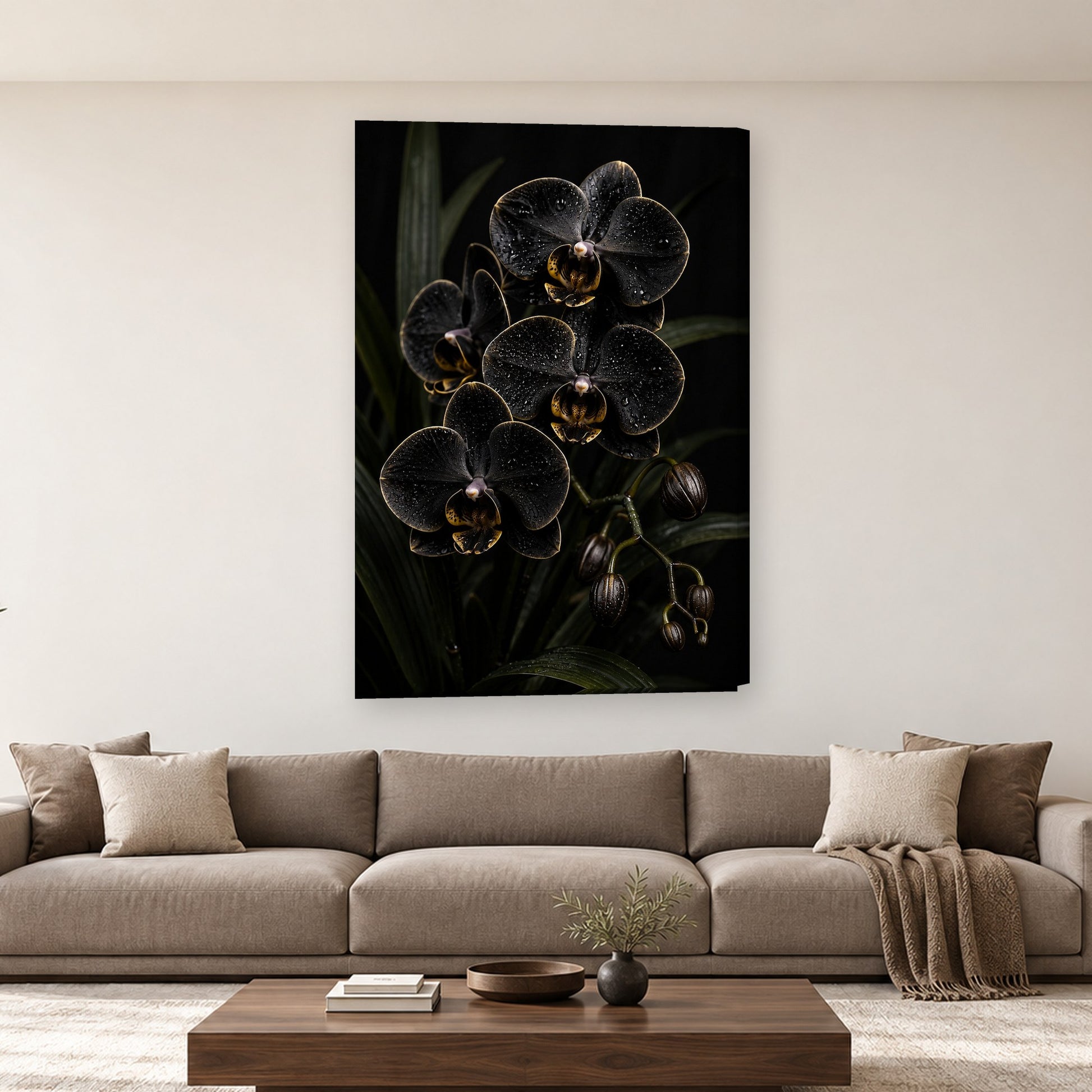 Tablou decorativ - Orhideele Negre pe perete, in camera - Zibo.ro
