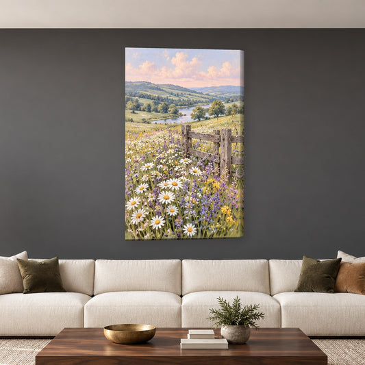 Tablou decorativ - Pajiste cu flori salbatice pe perete, in camera - Zibo.ro