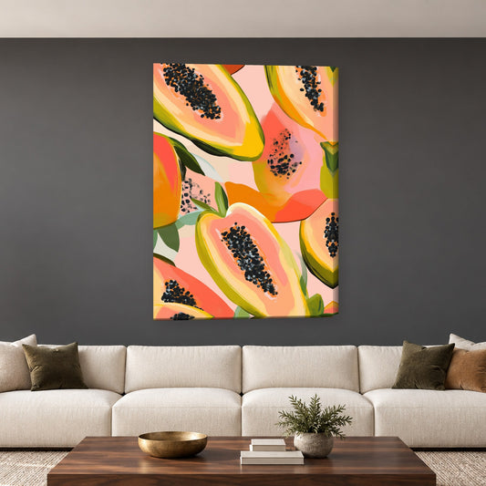 Tablou decorativ - Papaya pe fundal roz pe perete, in camera - Zibo.ro