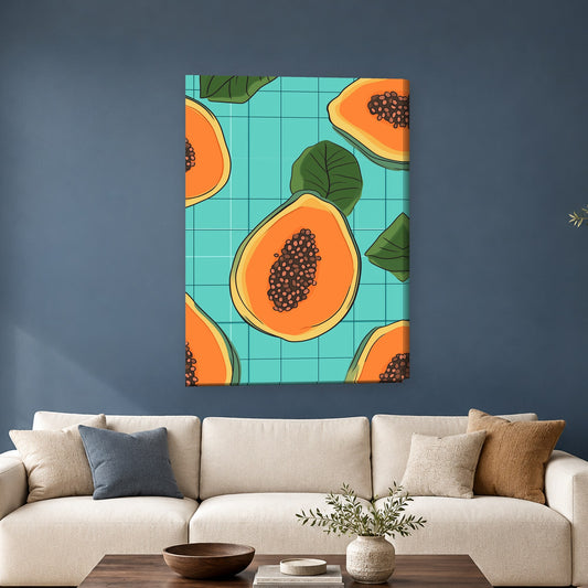 Tablou decorativ - Papaya pe fundal turcoaz pe perete, in camera - Zibo.ro