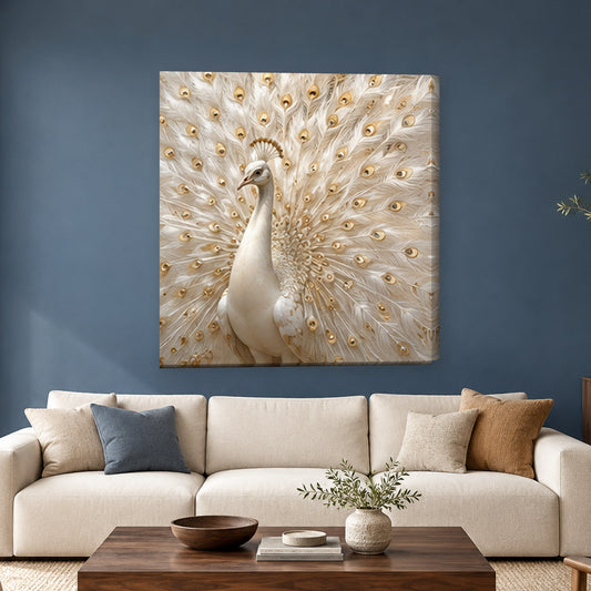 Tablou decorativ - Paun Alb Regal pe perete, in camera - Zibo.ro