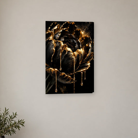 Tablou decorativ - Petale aurii cu picurare pe perete, in camera - Zibo.ro