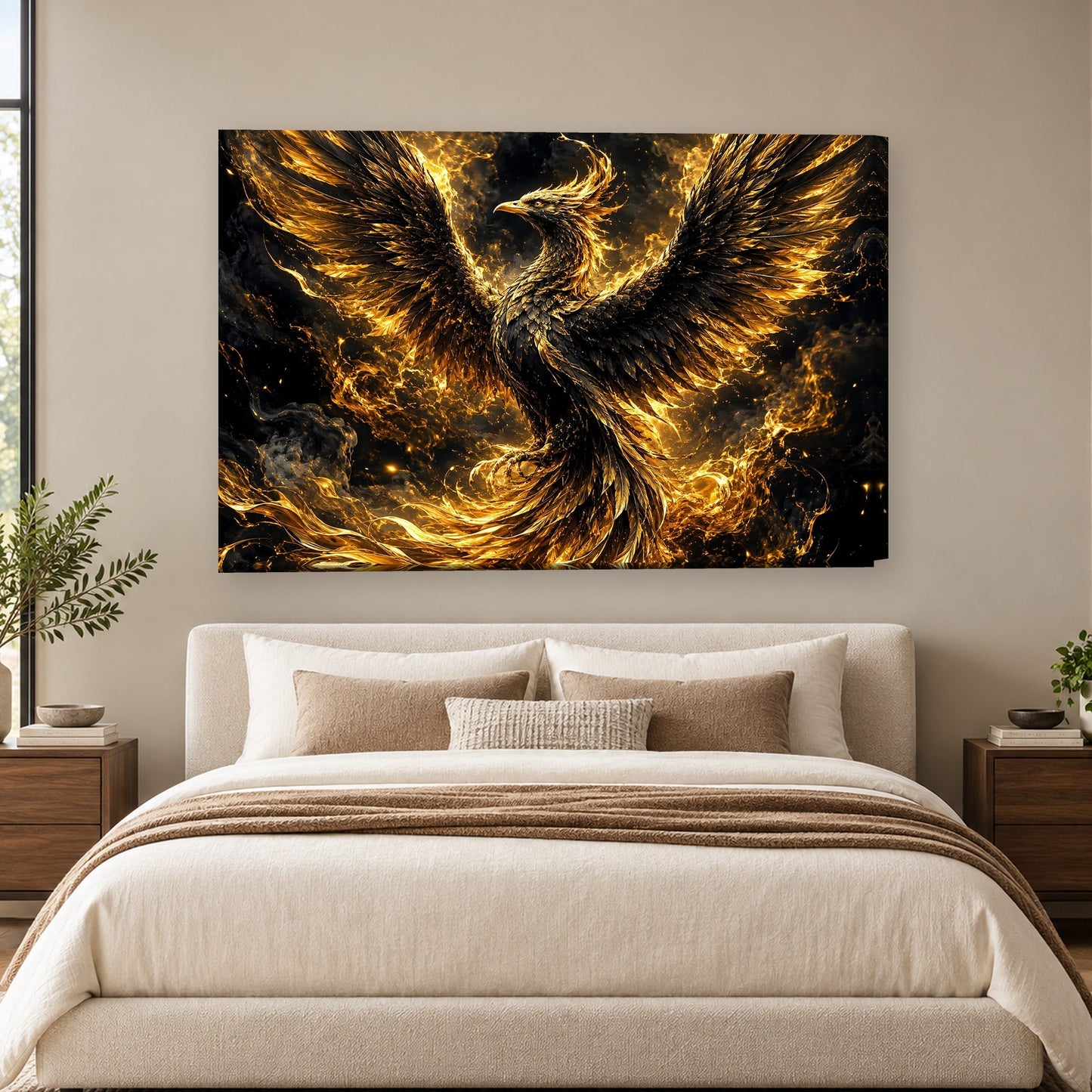 Tablou decorativ - Phoenix de Aur pe perete, in camera - Zibo.ro