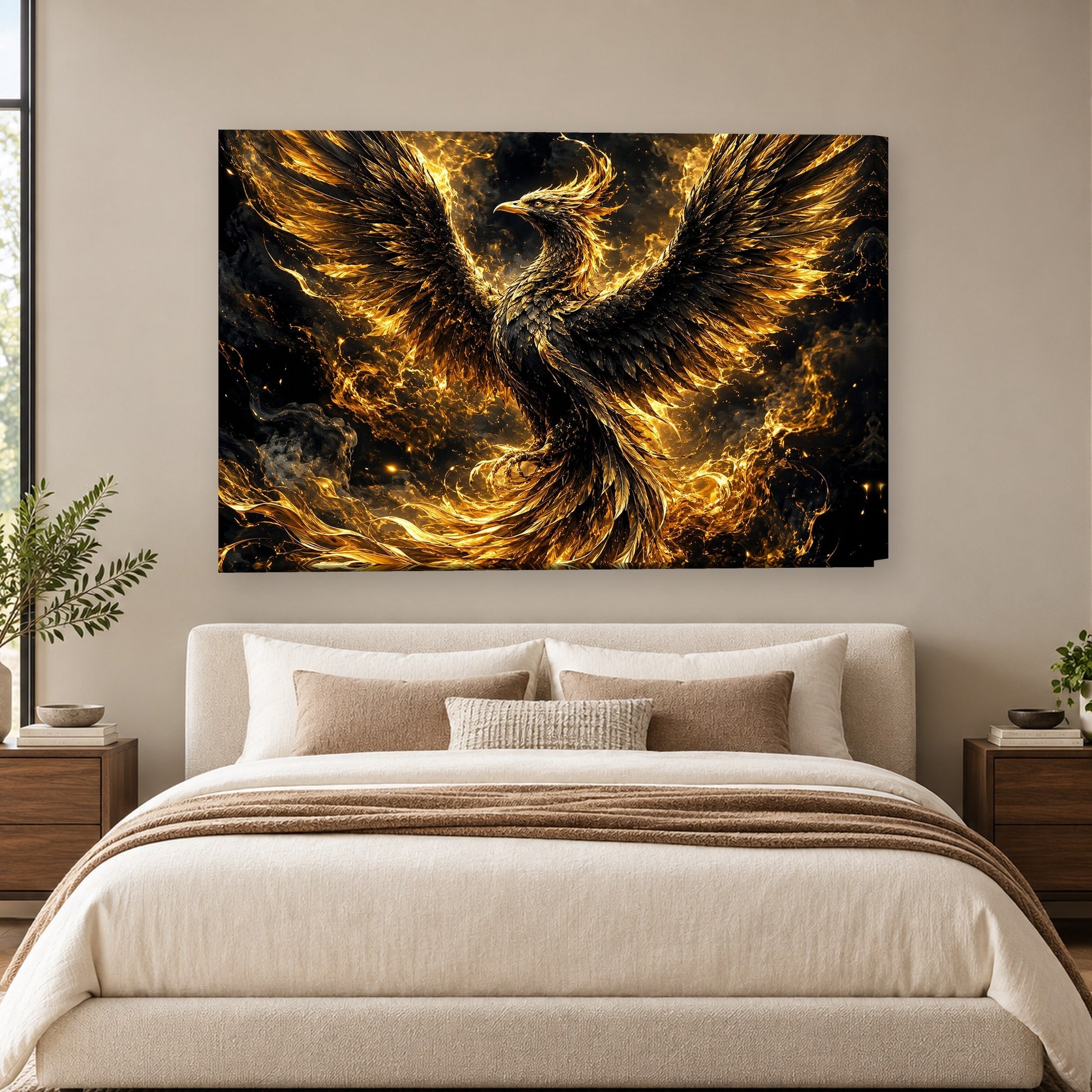 Tablou decorativ - Phoenix de Aur pe perete, in camera - Zibo.ro
