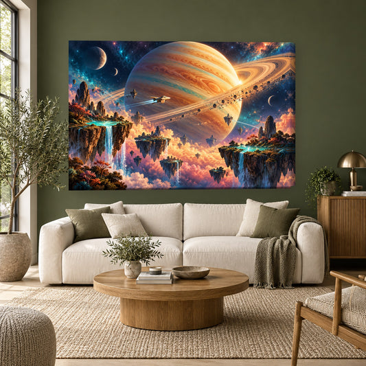 Tablou decorativ - Planeta cu Inele pe perete, in camera - Zibo.ro