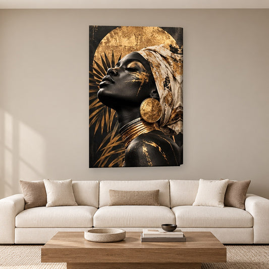 Tablou decorativ - Profil auriu cu turban negru pe perete, in camera - Zibo.ro