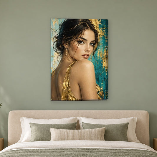 Tablou decorativ - Rochie de aur pe perete, in camera - Zibo.ro