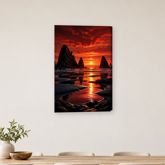 Tablou decorativ - Stanci pe plaja la apus pe perete, in camera - Zibo.ro