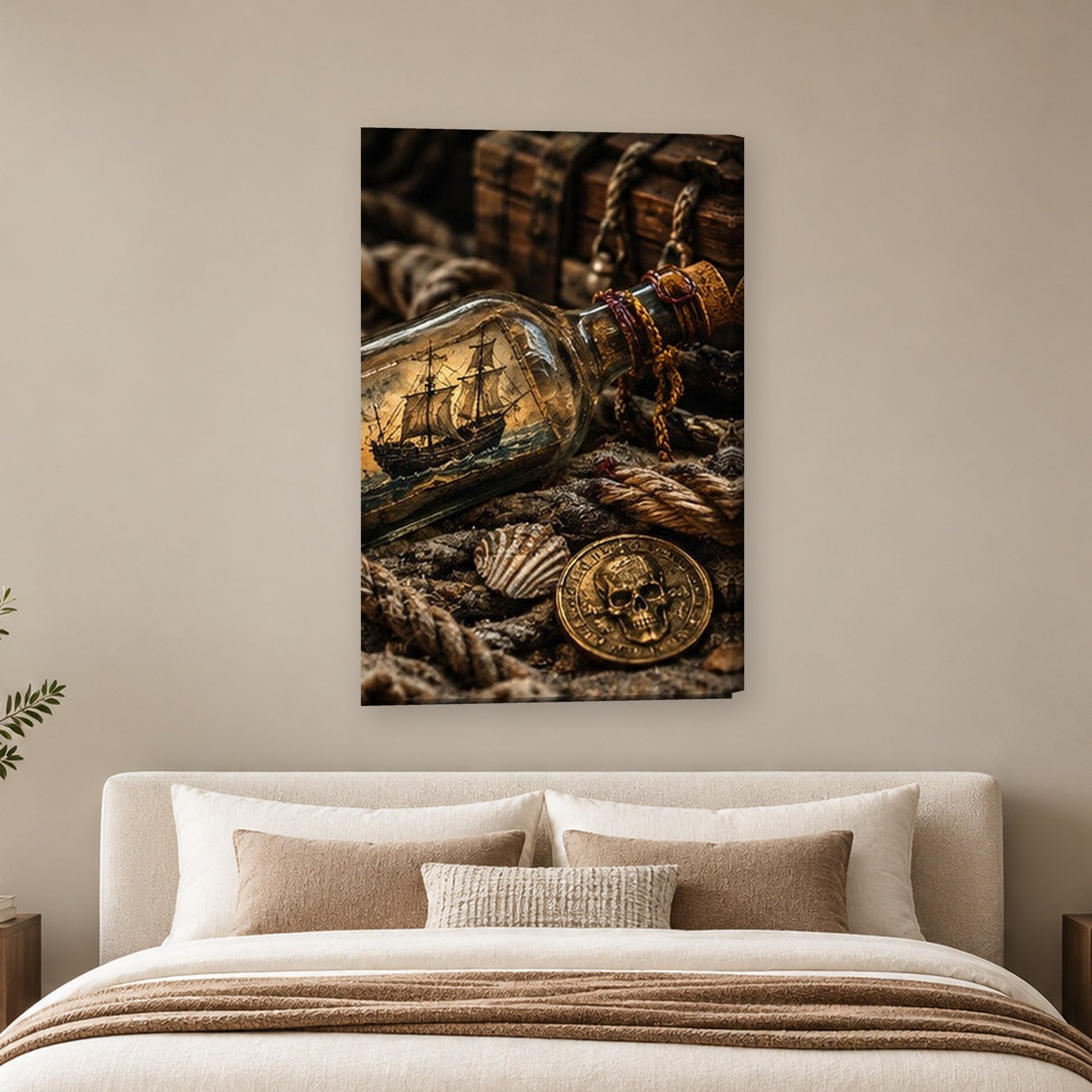 Tablou decorativ - Sticla cu corabie inauntru pe perete, in camera - Zibo.ro