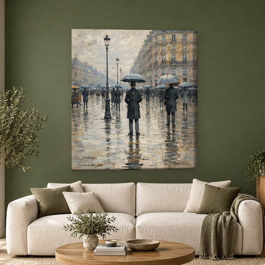 Tablou decorativ - Strada din Paris pe vreme de ploaie (dupa Gustave Caillebotte) pe perete, in camera - Zibo.ro