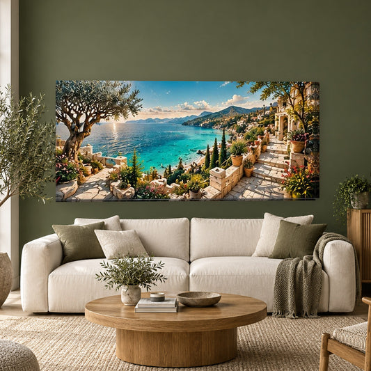 Tablou decorativ - Terasa cu maslin spre golf pe perete, in camera - Zibo.ro