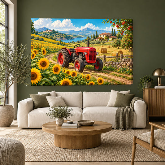 Tablou decorativ - Tractorul Rosu pe perete, in camera - Zibo.ro
