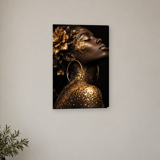 Tablou decorativ - Trandafir auriu in par pe perete, in camera - Zibo.ro