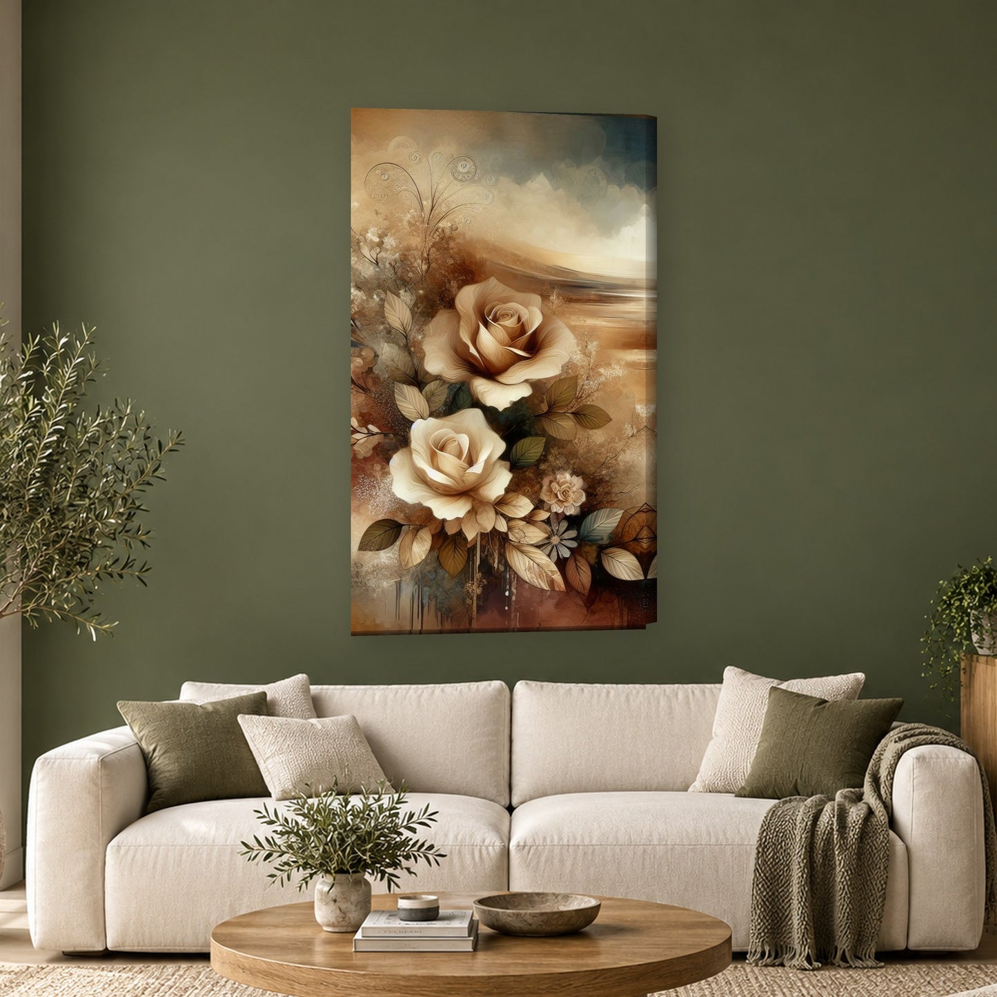 Tablou decorativ - Trandafiri de fildes pe perete, in camera - Zibo.ro