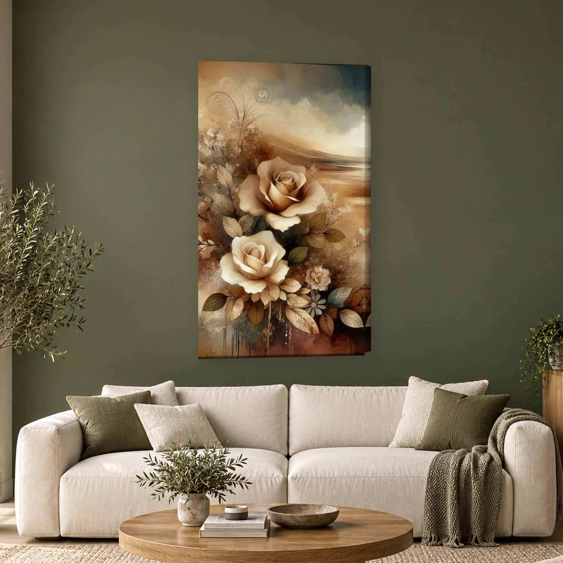 Tablou decorativ - Trandafiri de fildes pe perete, in camera - Zibo.ro