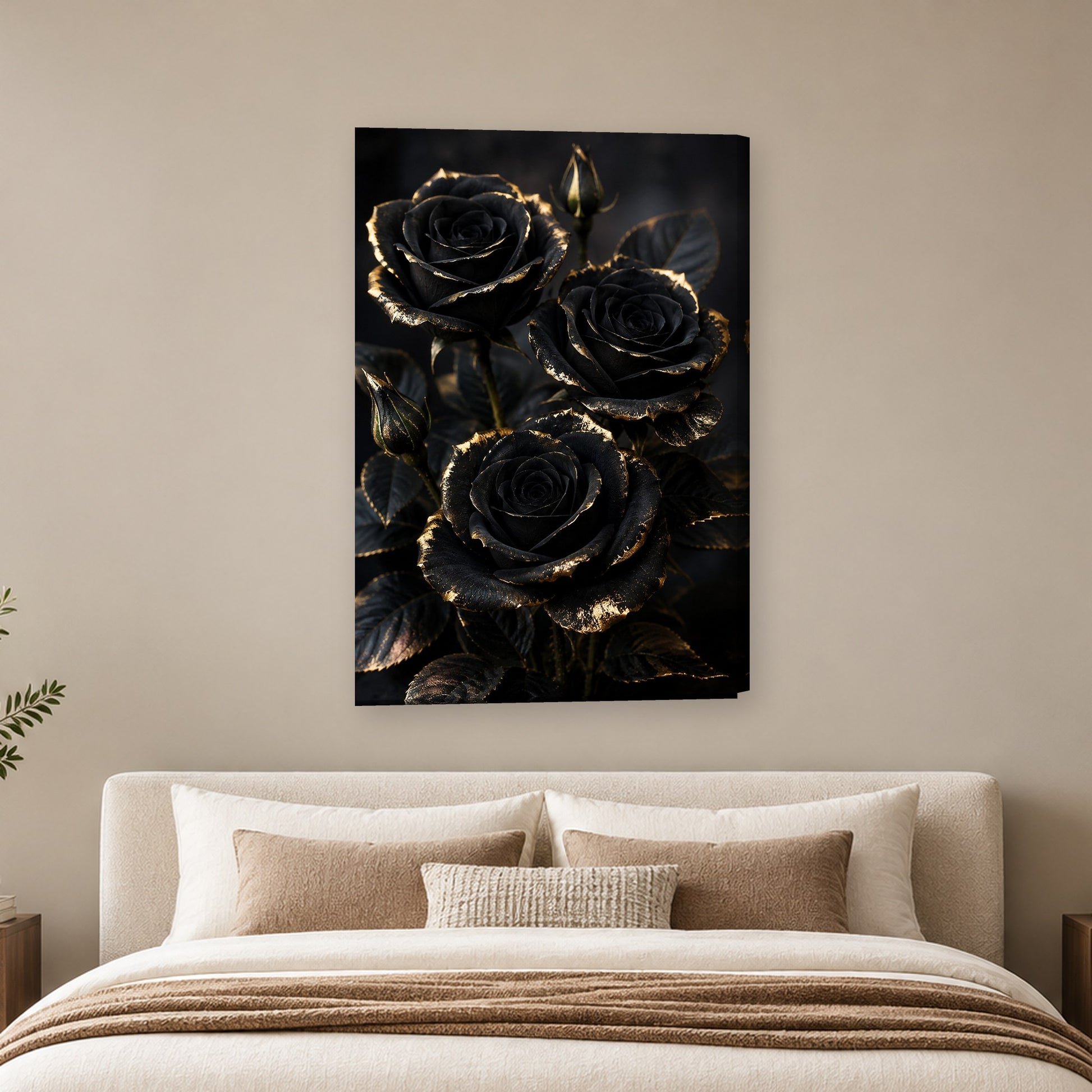 Tablou decorativ - Trandafirii Negri cu Aur pe perete, in camera - Zibo.ro