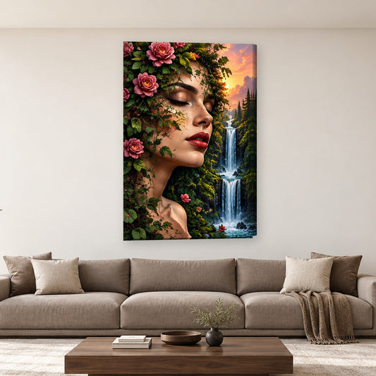 Tablou decorativ - Trandafirii si Cascada pe perete, in camera - Zibo.ro