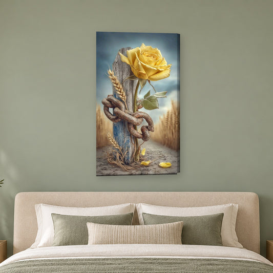 Tablou decorativ - Trandafirul galben si lantul pe perete, in camera - Zibo.ro