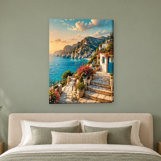 Tablou decorativ - Trepte inflorite spre golf pe perete, in camera - Zibo.ro