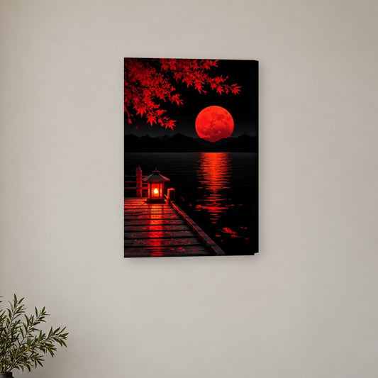Tablou decorativ - Trestii sub luna aurie pe perete, in camera - Zibo.ro