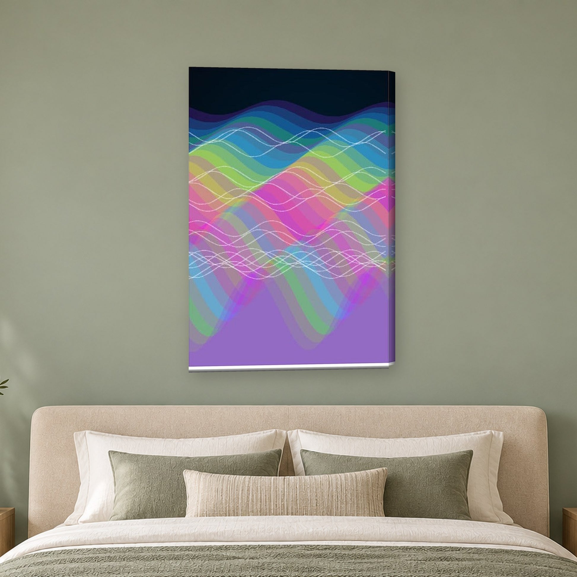 Tablou decorativ - Unde de neon pe perete, in camera - Zibo.ro