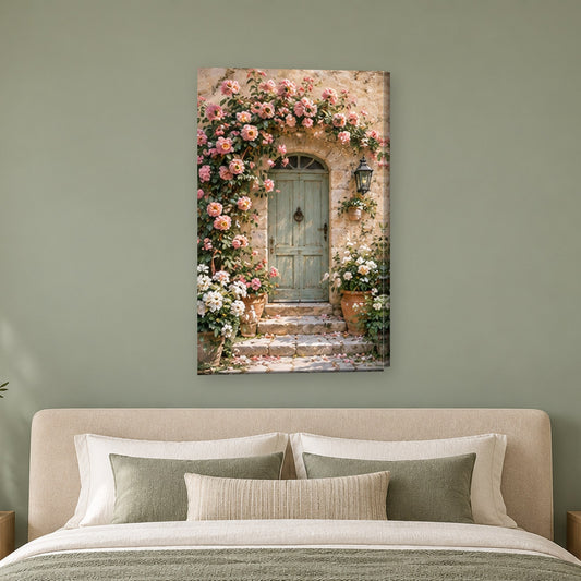 Tablou decorativ - Usa cu trandafiri pe perete, in camera - Zibo.ro