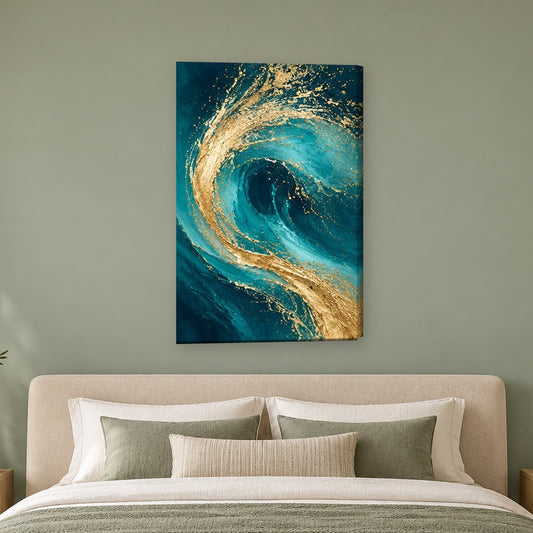 Tablou decorativ - Vartej turcoaz si aur pe perete, in camera - Zibo.ro