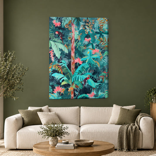 Tablou decorativ - Papagalul in jungla tropicala pe perete, in camera - Zibo.ro