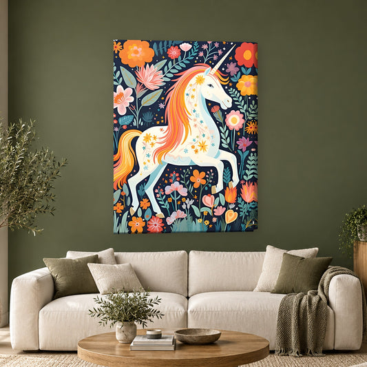Tablou decorativ - Unicornul floral pe perete, in camera - Zibo.ro