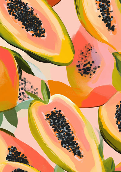 Tablou decorativ - Papaya pe fundal roz
