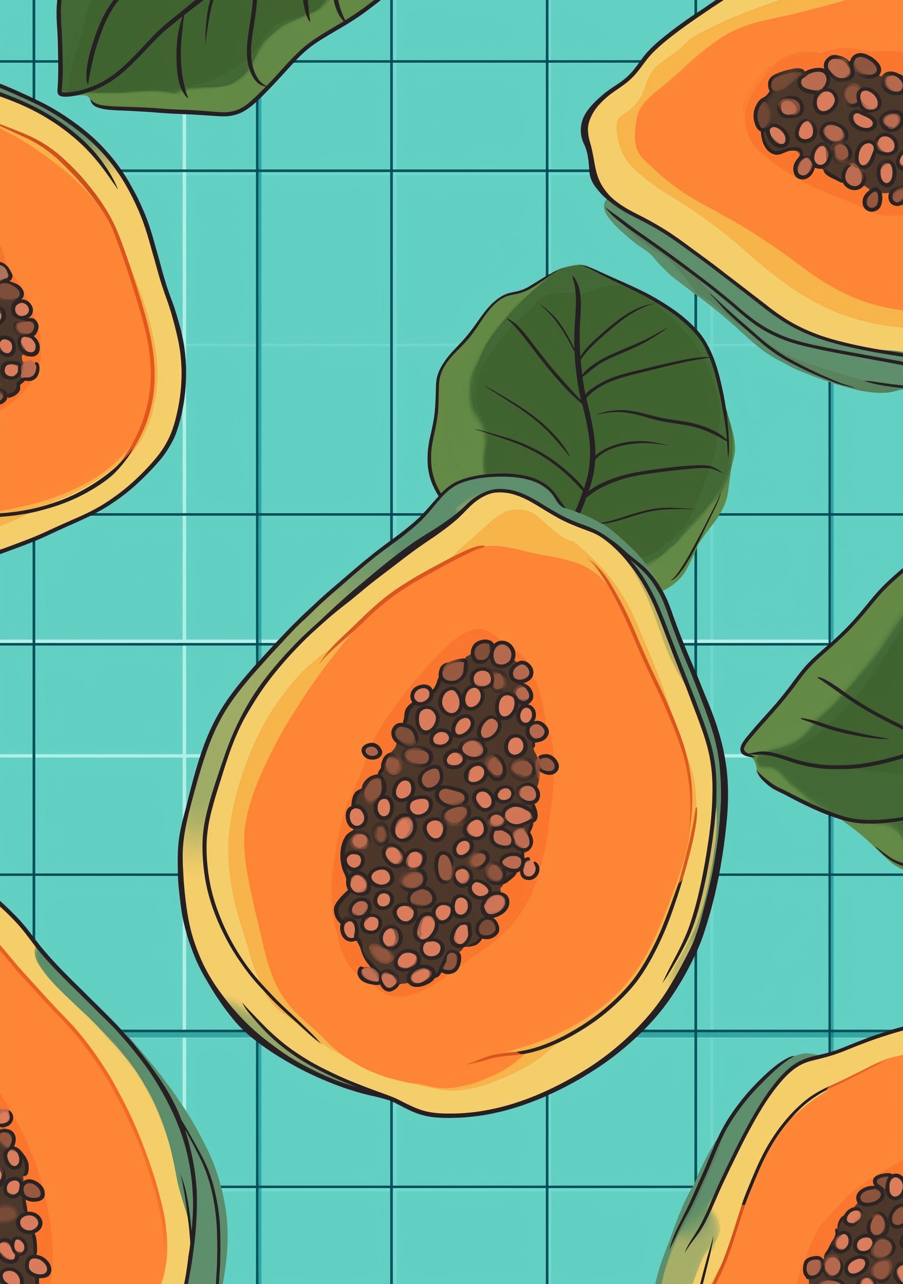 Tablou decorativ - Papaya pe fundal turcoaz