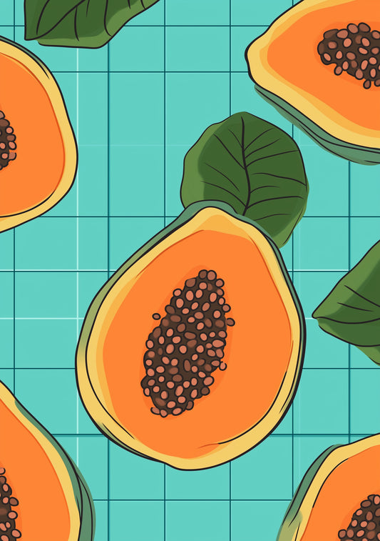 Tablou decorativ - Papaya pe fundal turcoaz