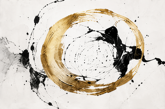 Tablou abstract Cerc de aur si cerneala - auriu si negru pe alb