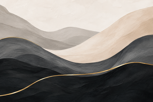 Tablou abstract Dune cu fir de aur - bej, gri, negru si auriu