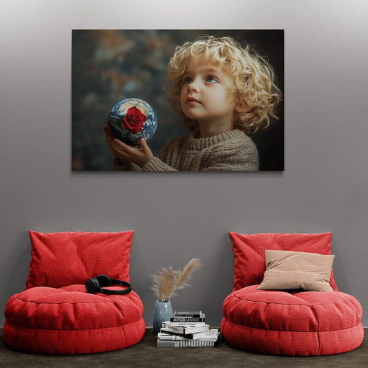 Tablou Canvas - Baietel cu Glob Elegant