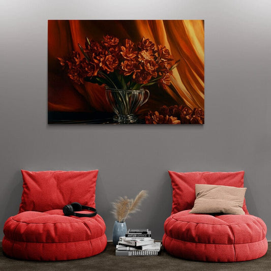 Tablou Canvas - Buchetel Flori Rosu Aprins