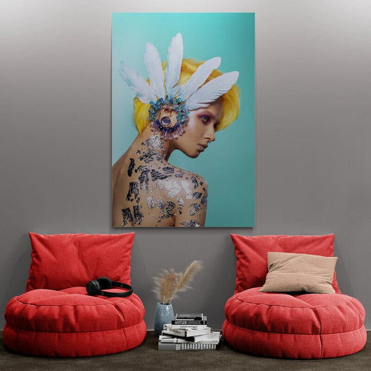Tablou Canvas - Portret Feminin cu Cercei de Fulgi