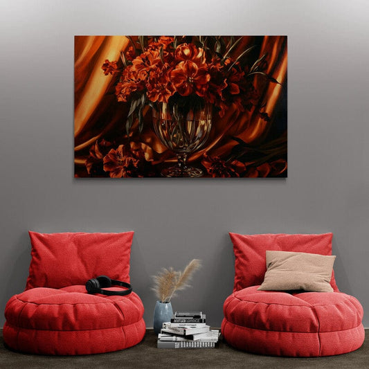 Tablou Canvas - Flori Rosu Aprins