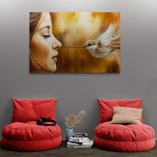 Tablou Canvas - Femeie si Pasare Eleganta